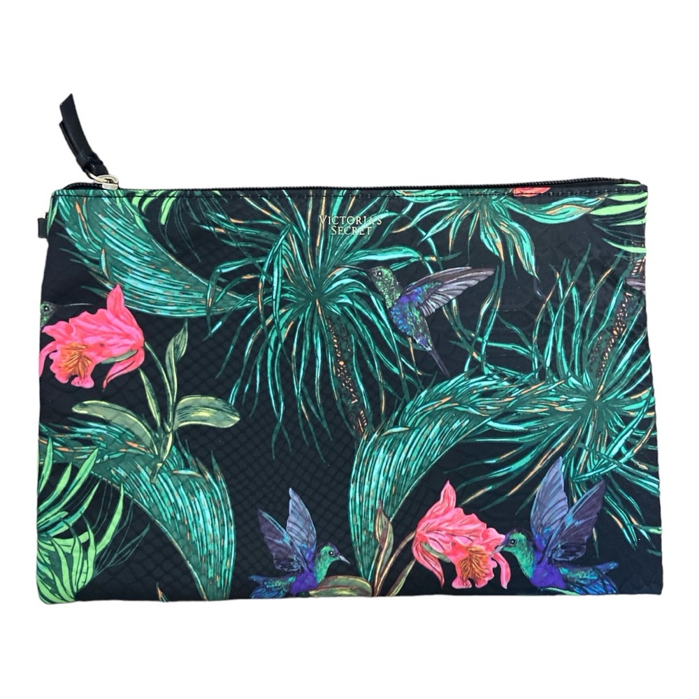 Victoria's Secret black and floral cosmetic clutch bag